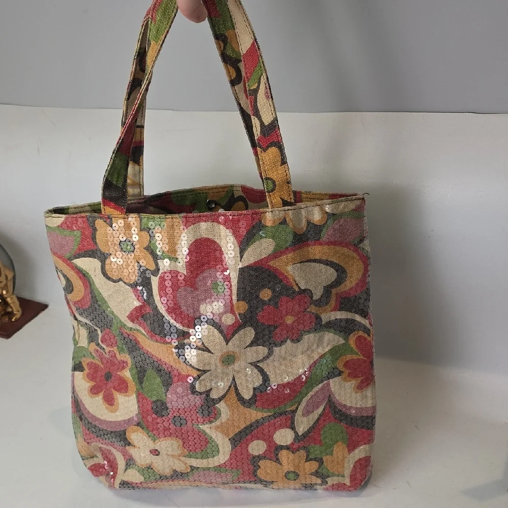 Fashion Express FE Colorful Floral Sequin Tote Bag - Picture 7 of 8